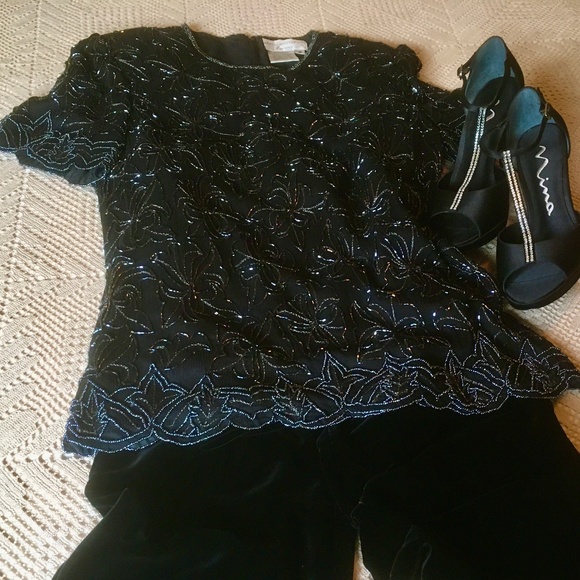 Papell Boutique Evening Beaded Silk Top - Picture 1 of 11